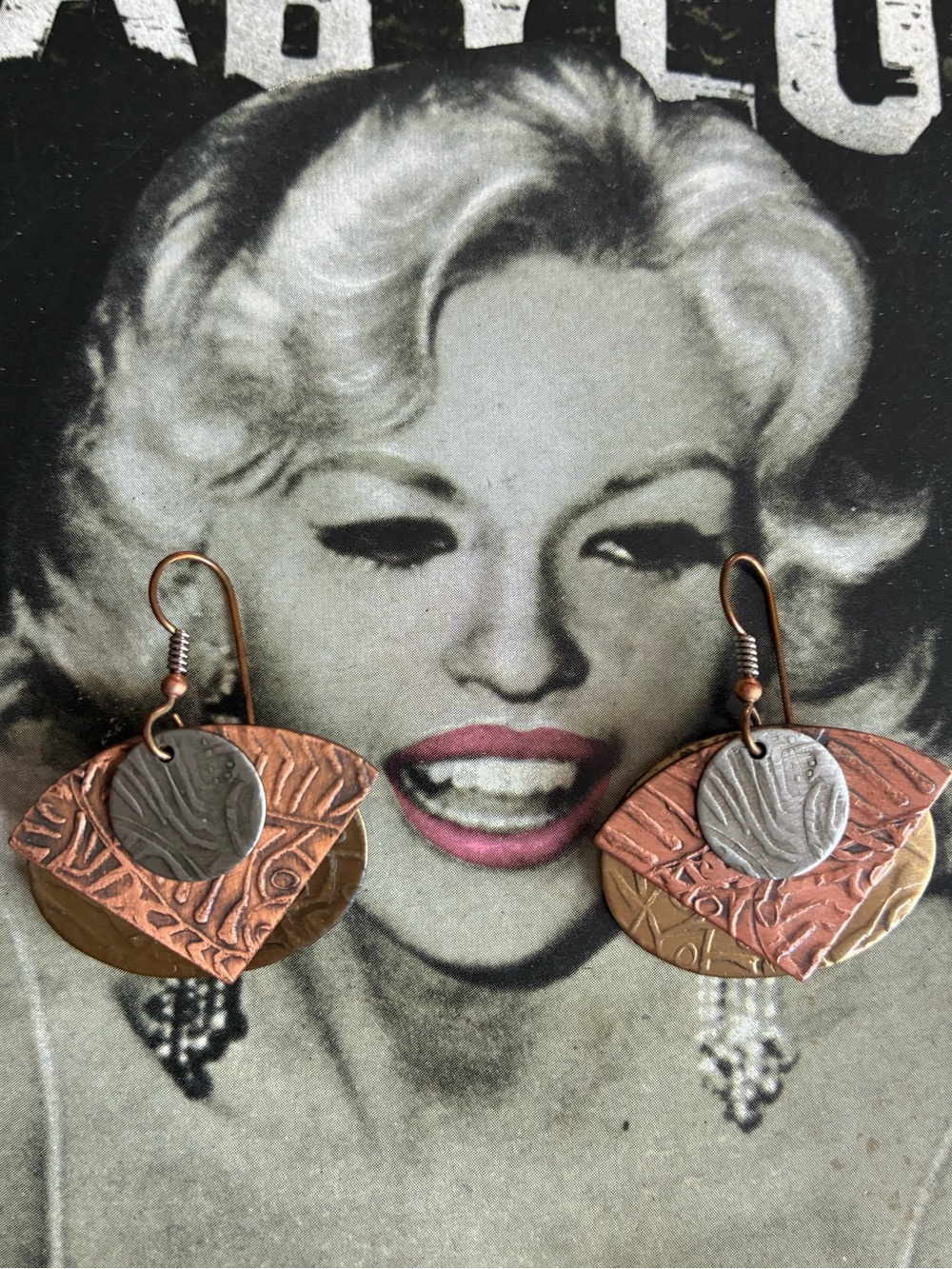 Handcrafted Mixed-Metal Textured Drop Earrings - Copper & Gold Tones